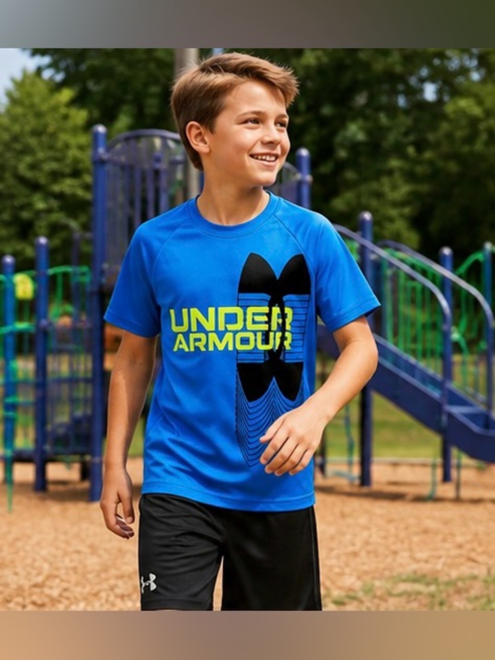 Under Armour Youth Large Blue Neon Yellow Black Performance Shirt YL BNWOT